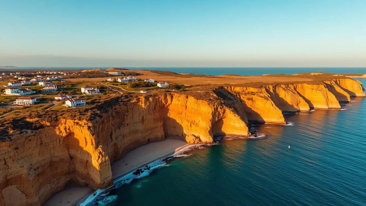 The Costa Blanca coastline in evening light, with houses along the clifftop