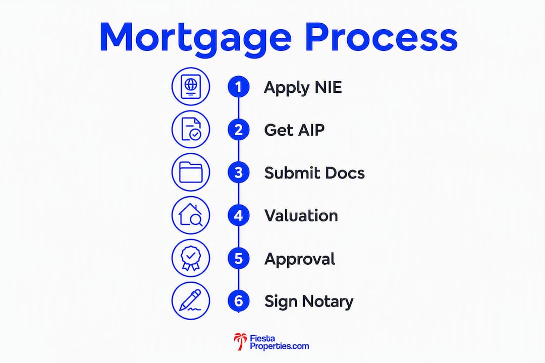 Infographic showing Spanish mortgage application steps