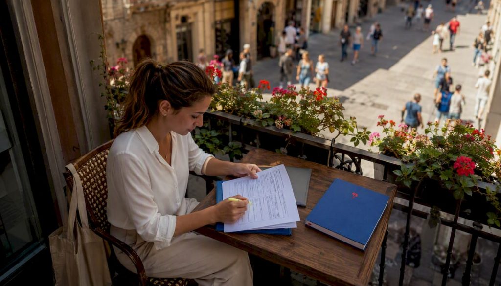 Woman reviewing visa application paperwork