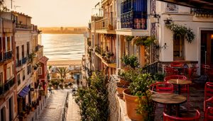 Sunny Alicante beachfront neighborhood street