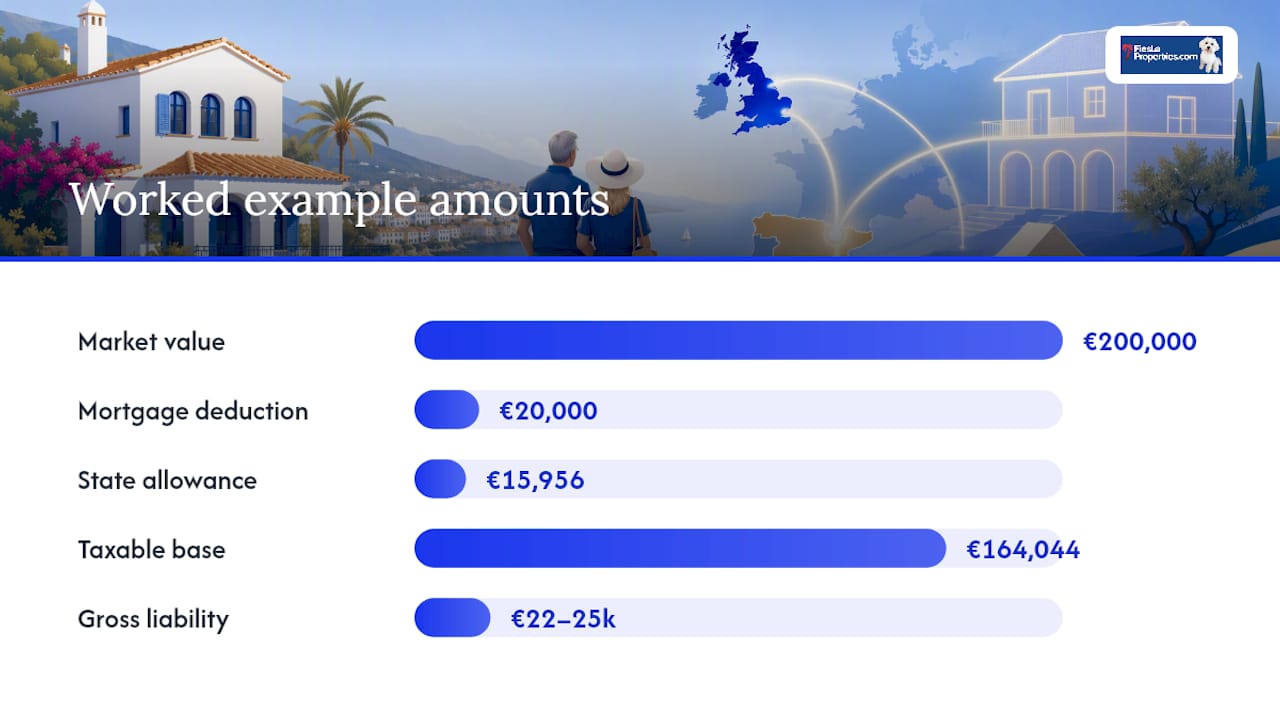 Diagram of Spanish inheritance tax calculation steps