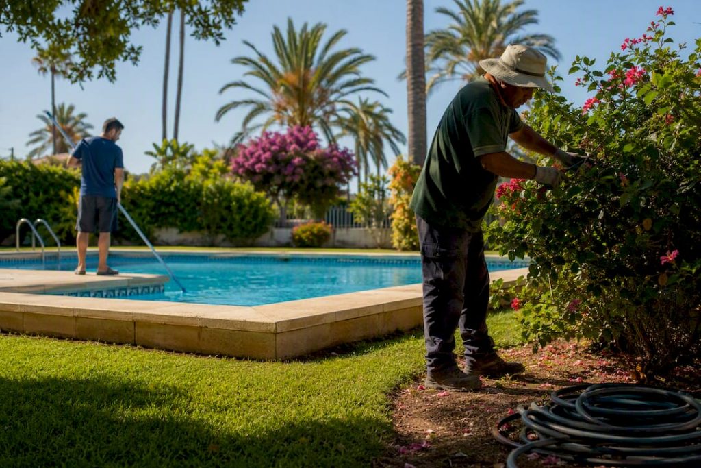 Communal pool and garden maintenance in Spanish community