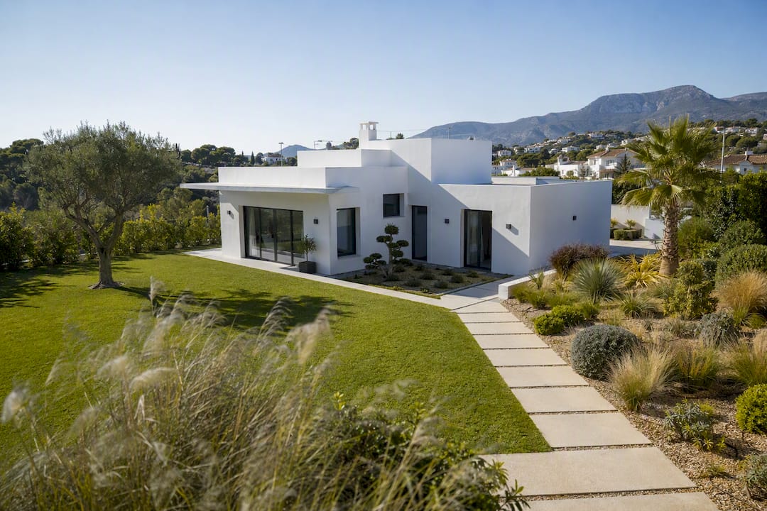 Empty modern Spanish villa exterior in daylight