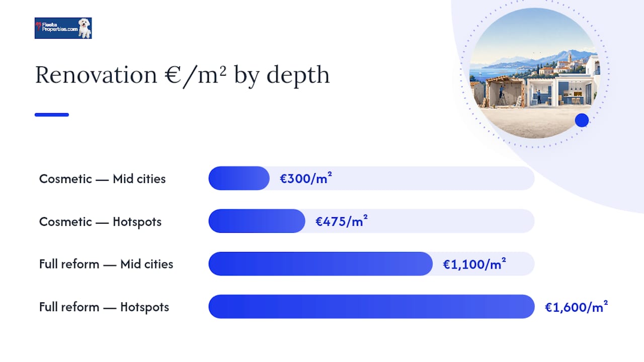 Renovation cost comparison per square metre