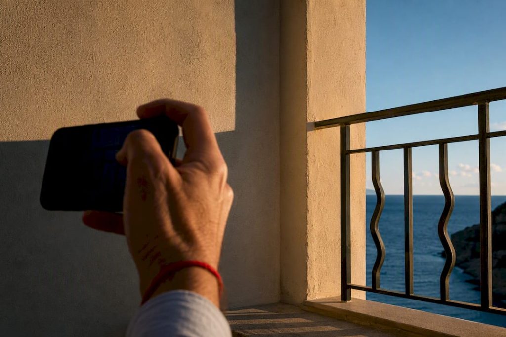 Agent filming Mediterranean property detail